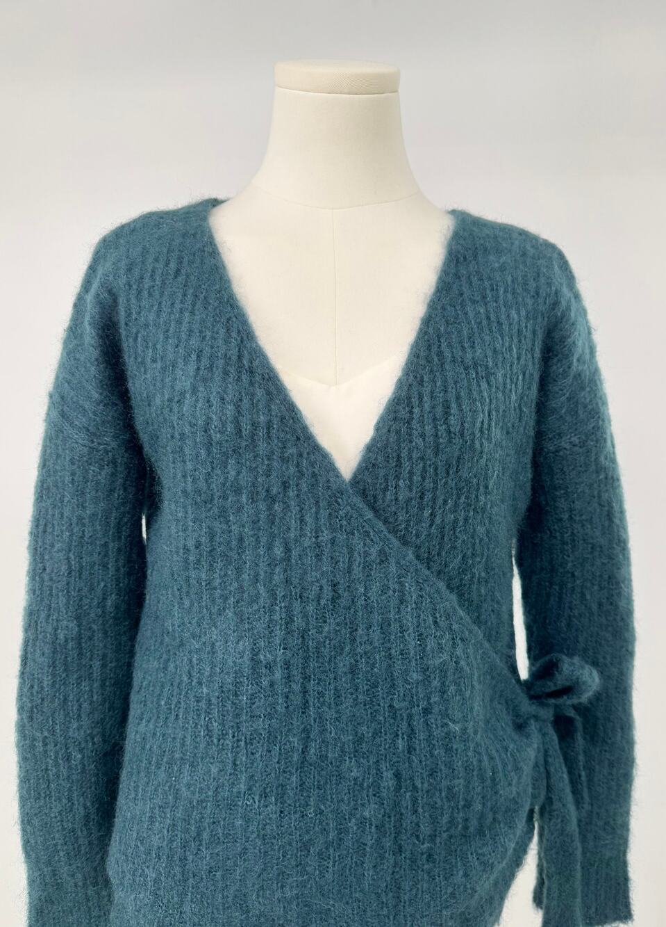 Sezane Emilio Peacock Blue Mohair Wrap Cardigan Sweater S